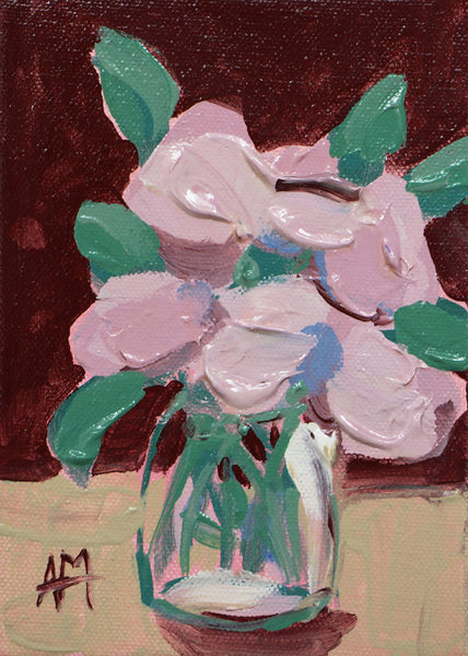 Pink Flowers in Vase no. 16 Original Painting by Angela Moulton
