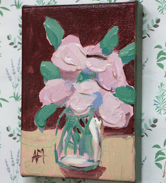 Pink Flowers in Vase no. 16 Original Painting by Angela Moulton