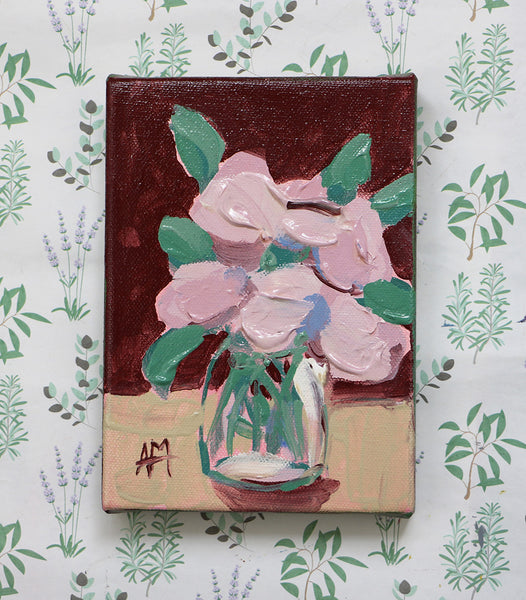 Pink Flowers in Vase no. 16 Original Painting by Angela Moulton