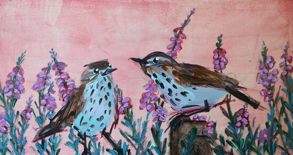 Pipits and Heather Original Oil Painting by Angela Moulton