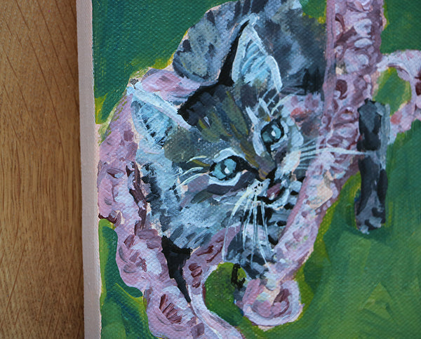 Playful Kitten with Lace Original Painting by Angela Moulton