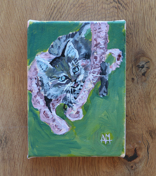 Playful Kitten with Lace Original Painting by Angela Moulton