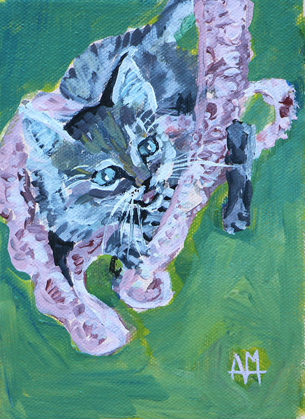 Playful Kitten with Lace Original Painting by Angela Moulton