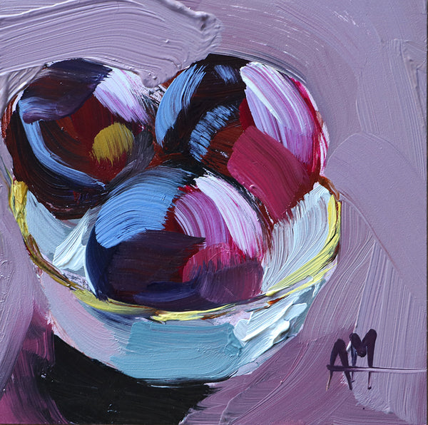 Plums in Bowl Original Oil Painting by Angela Moulton