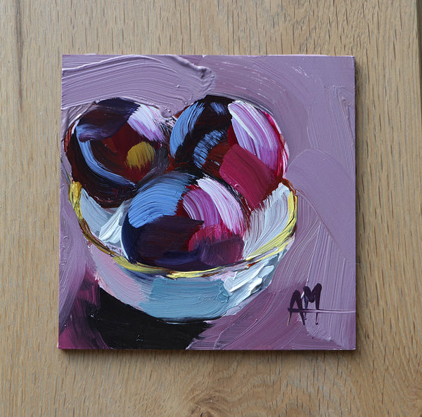 Plums in Bowl Original Oil Painting by Angela Moulton