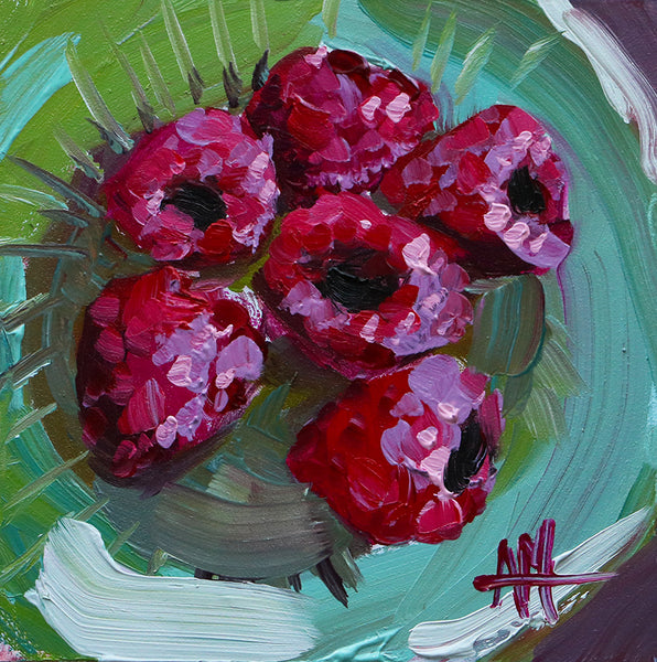 Raspberries on Jadeite Plate Original Oil Painting Angela Moulton