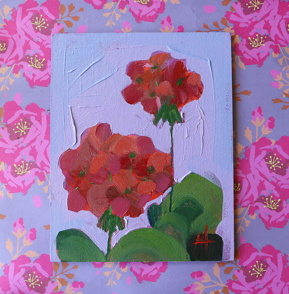 Red Geraniums Original Oil Painting by Angela Moulton