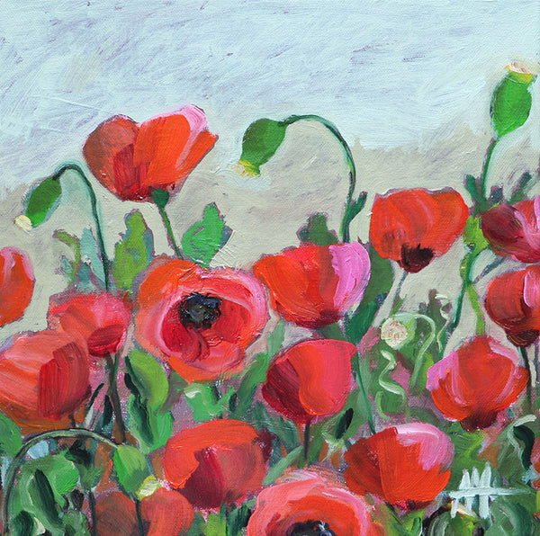 Red Poppy Garden Original Painting by Angela Moulton