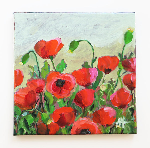 Red Poppy Garden Original Painting by Angela Moulton