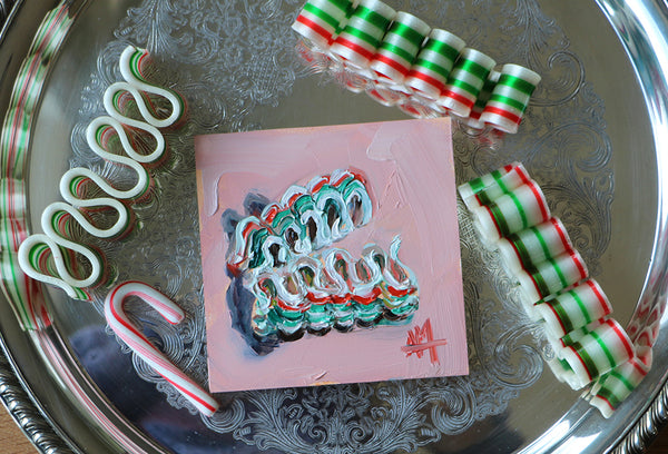 Peppermint Ribbon Candy Original Oil Painting by Angela Moulton