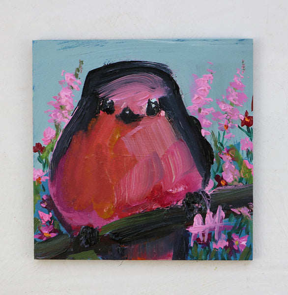 Robin in Flower Garden Original Painting by Angela Moulton