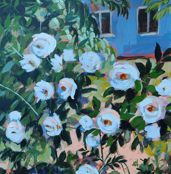 Backyard Garden Roses Original Painting by Angela Moulton