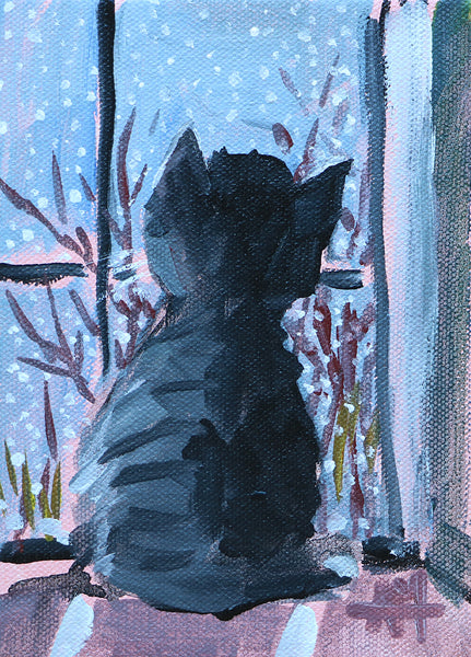 Snowy Day Kitten Original Painting by Angela Moulton