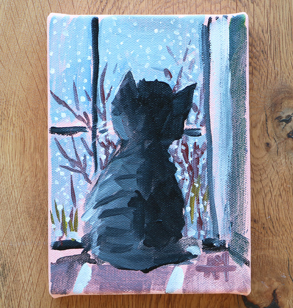 Snowy Day Kitten Original Painting by Angela Moulton