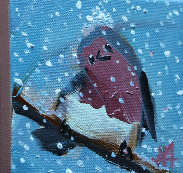 Snowy Robin no. 16 Original Oil Painting by Angela Moulton