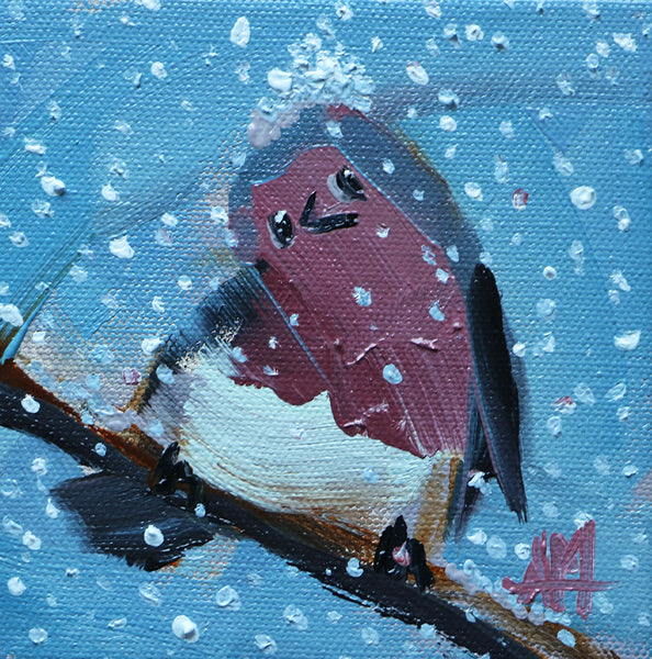 Snowy Robin no. 16 Original Oil Painting by Angela Moulton