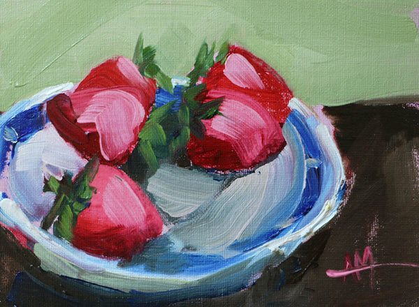 Strawberries on Saucer Original Oil Painting by Angela Moulton