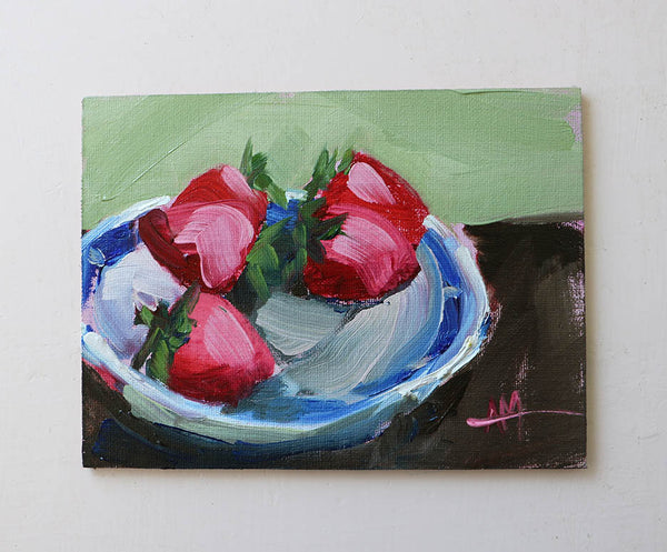 Strawberries on Saucer Original Oil Painting by Angela Moulton