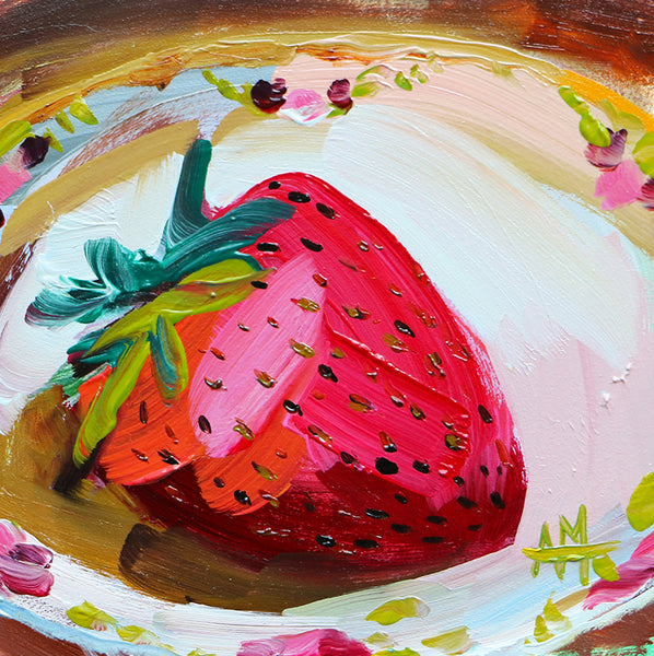 Strawberry on Dessert Plate Original Oil Painting Angela Moulton