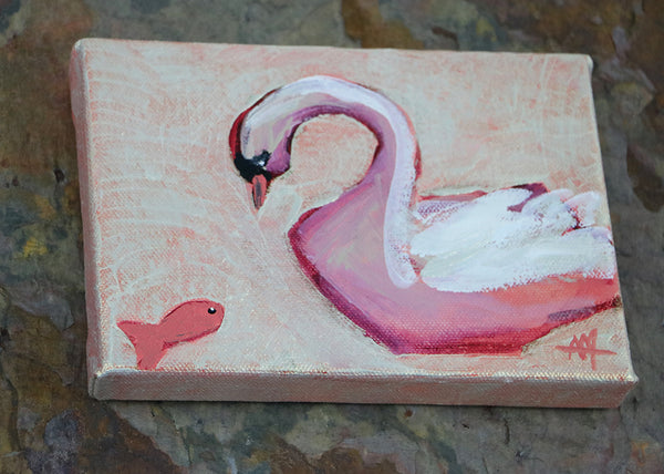 Swan and Fish Original Oil Painting by Angela Moulton