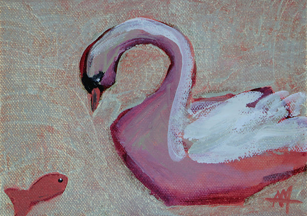 Swan and Fish Original Oil Painting by Angela Moulton