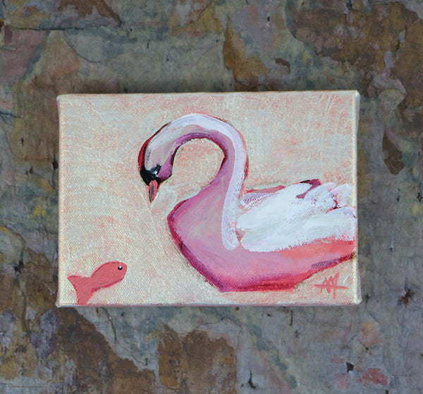 Swan and Fish Original Oil Painting by Angela Moulton