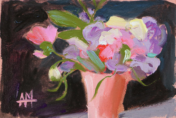 Sweetpeas in Pink Vase Original Oil Painting Angela Moulton
