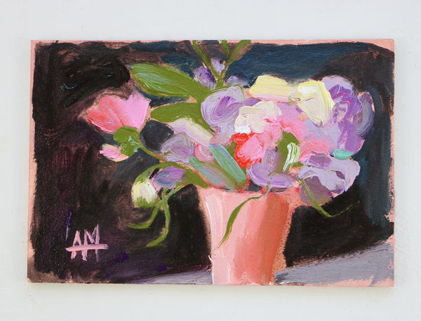 Sweetpeas in Pink Vase Original Oil Painting Angela Moulton