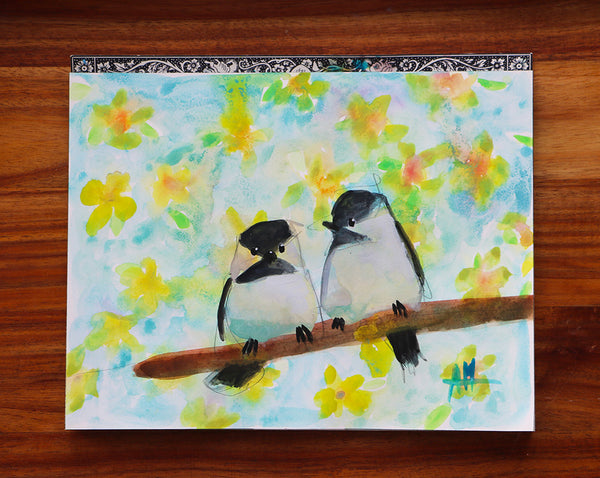 Two Chickadees no. 380 Original Painting Angela Moulton