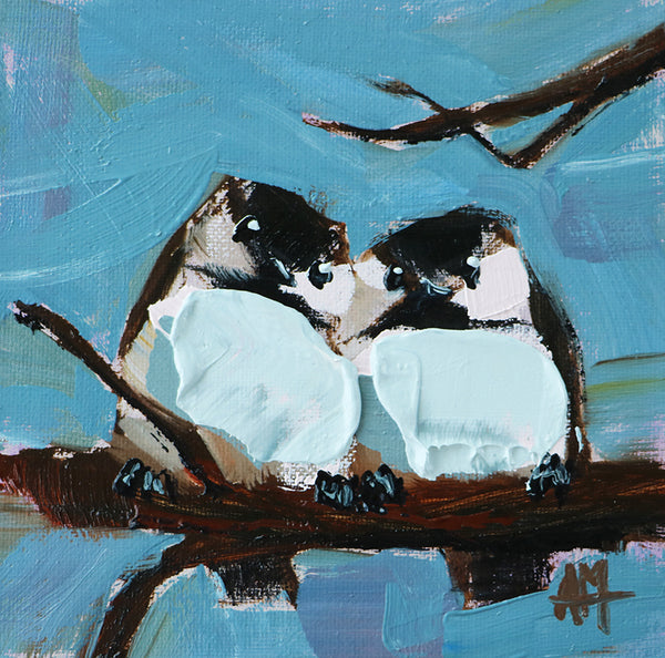 Two Chickadees no. 474 Original Oil Painting by Angela Moulton