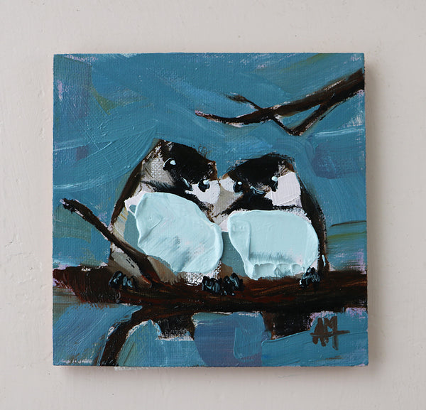 Two Chickadees no. 474 Original Oil Painting by Angela Moulton