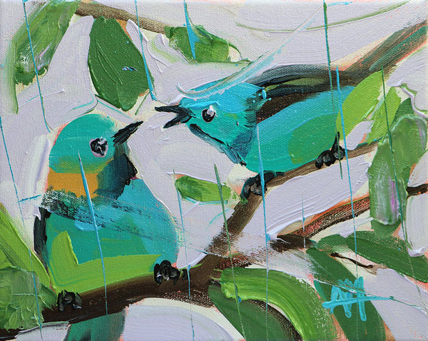 Two Green-Headed Tanagers Original Painting by Angela Moulton