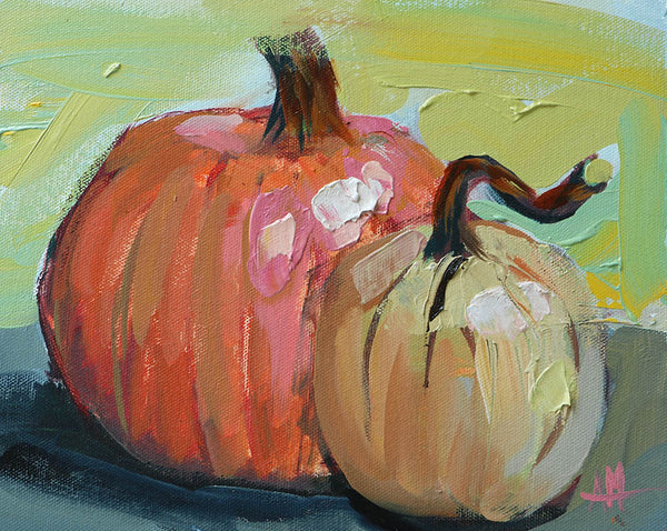 Two Pumpkins Original Oil Painting by Angela Moulton