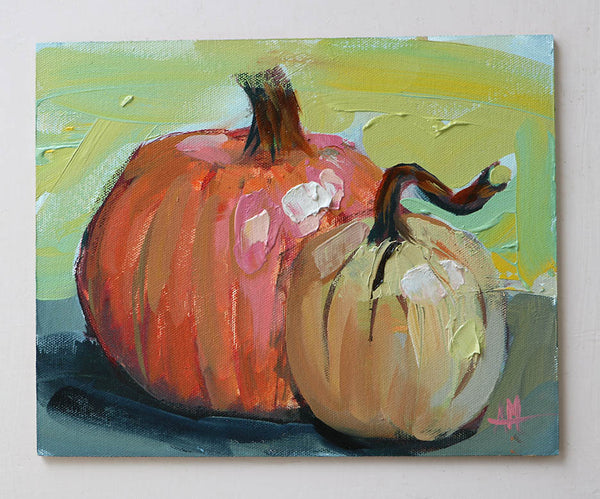 Two Pumpkins Original Oil Painting by Angela Moulton