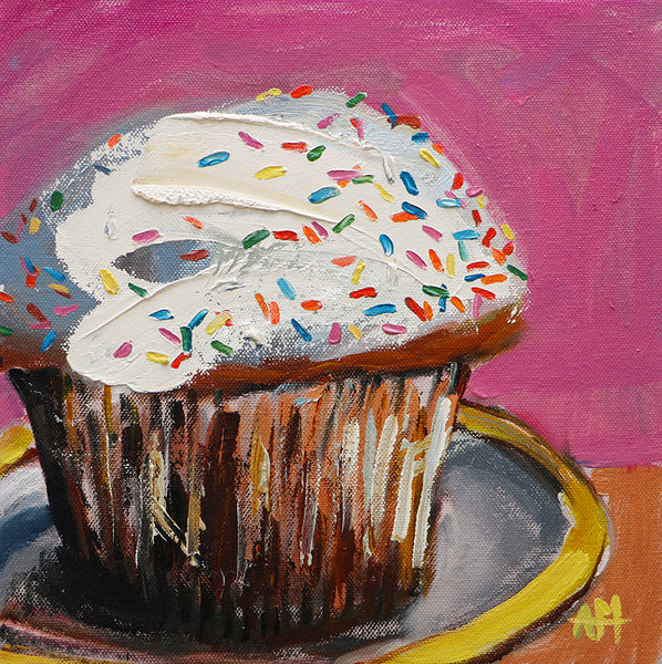 Vanilla Cupcake with Sprinkles Original Oil Painting Angela Moulton