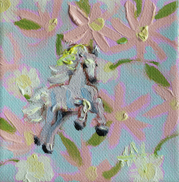 Prancing Pony with Flowers Original Painting by Angela Moulton