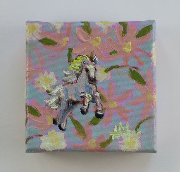 Prancing Pony with Flowers Original Painting by Angela Moulton