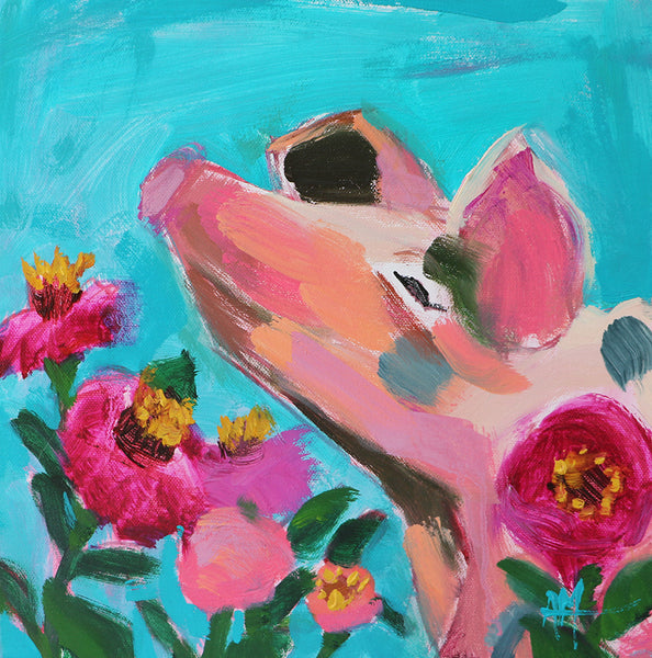 Zinnia, the Pig Original Painting by Angela Moulton