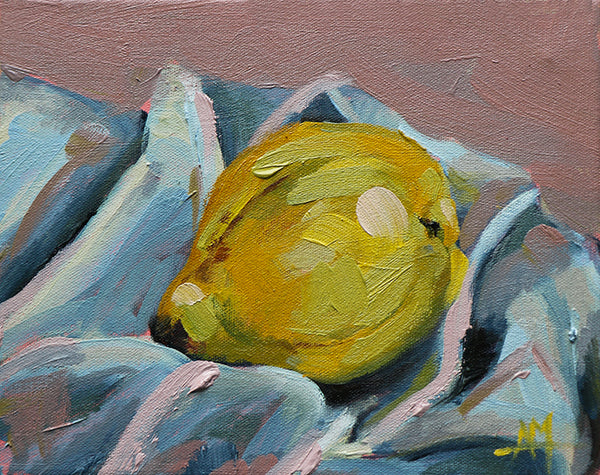 Quince on Fabric Original Oil Painting Angela Moulton